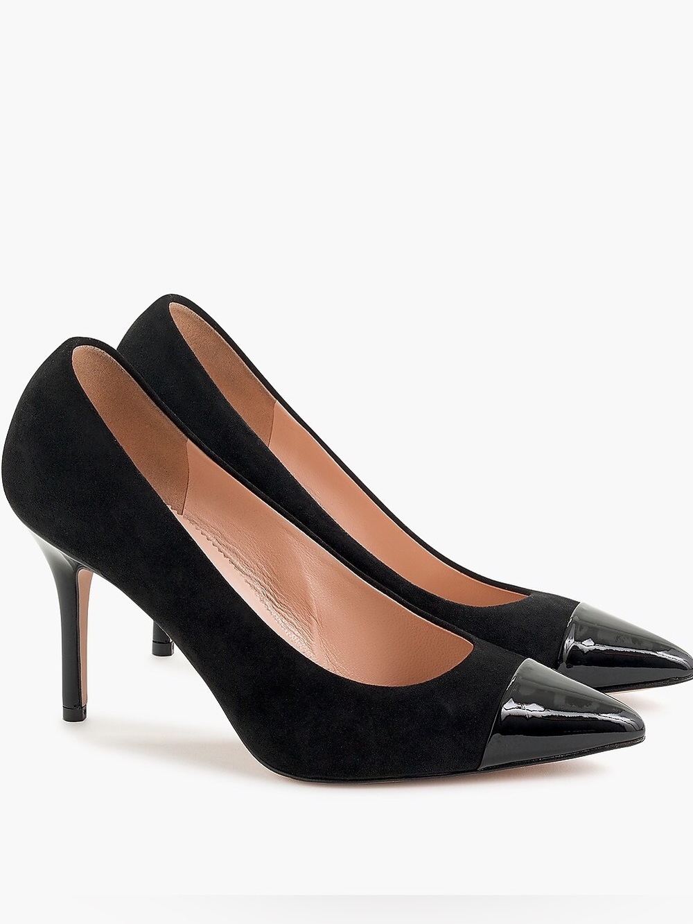 J Crew Collection Elsie Black Suede Pumps with Patent Leather Pointy Toe 8.5